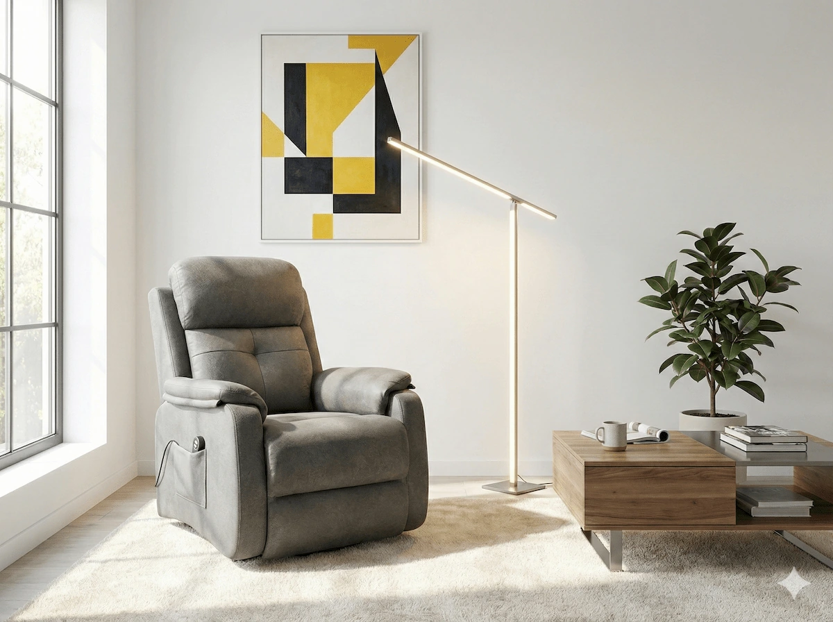 Detalle del mando y motor silencioso en sillón para personas con movilidad reducida.